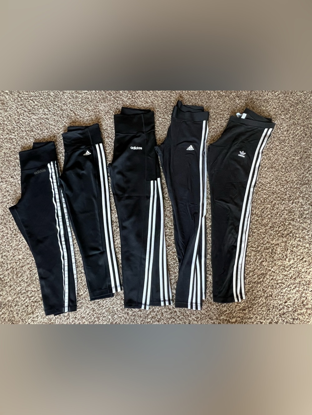 NWOT tags Adidas 3 stripe legging lot! Lot of 5! multi size XS thru Large